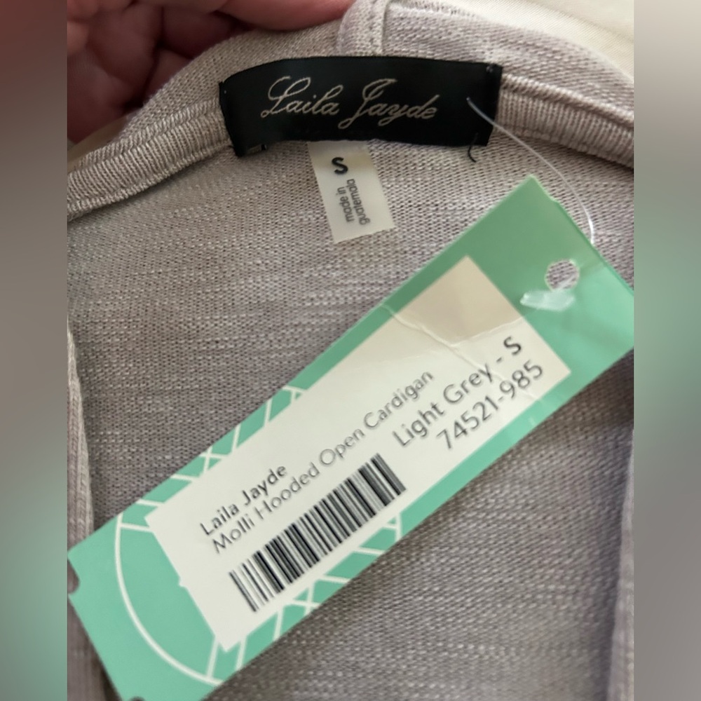 NWT Laila Jayde Light/Stitch Fix Grey Long Hooded Open Duster/ Cardigan, Size S - Picture 3 of 16